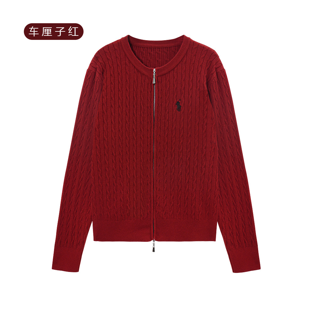 A 70018-1 秋季新款圆领刺绣麻花针织双拉链针织开衫