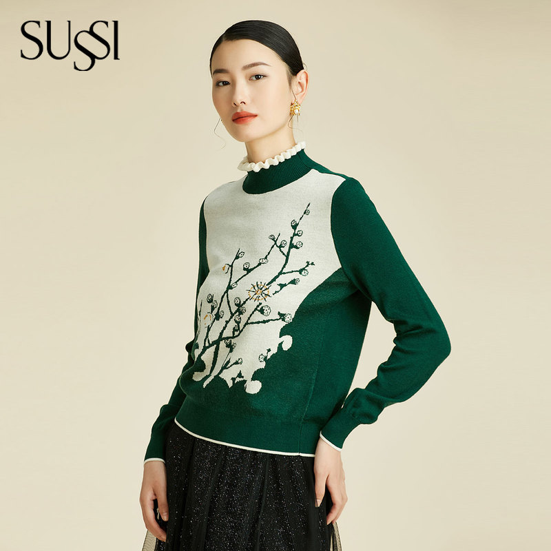 SUSSI/古色24秋冬商场同款墨绿女舒适百搭毛衣秋冬季内搭