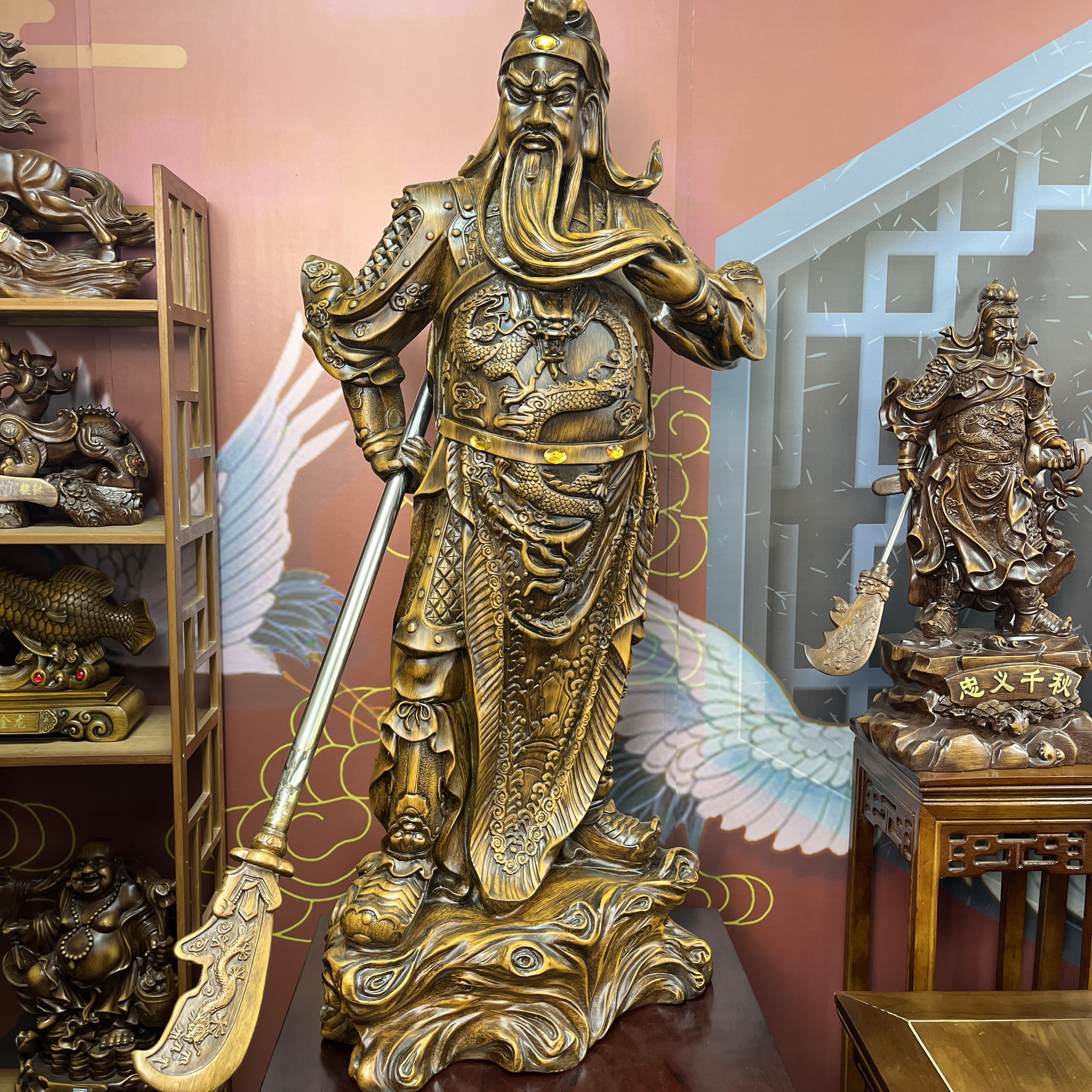 特大号关公关二爷关帝圣君武财神落地大摆件一整套