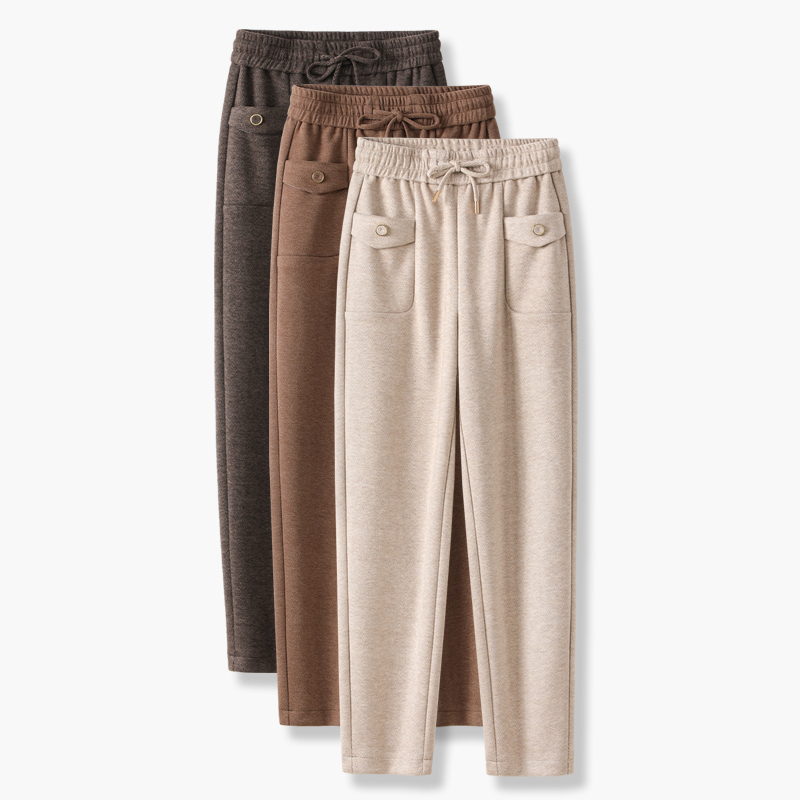 人字纹加绒阔腿裤女秋冬2024新款毛呢裤子直筒休闲垂感显瘦琴8372