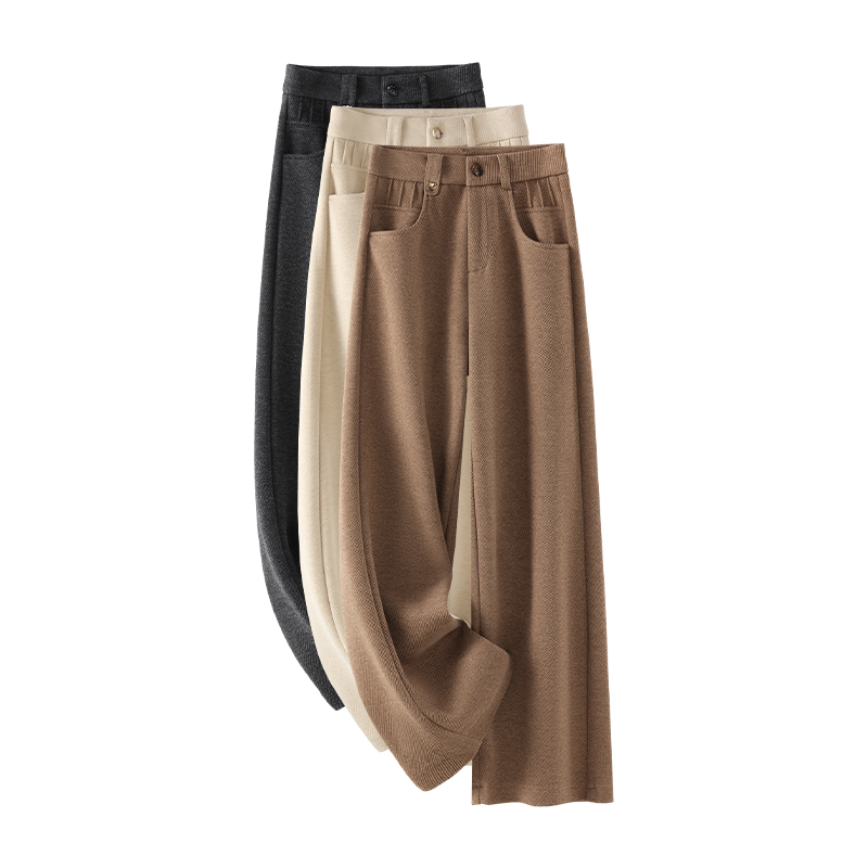 杏色羊 毛呢裤子女秋冬款2024新款宽松阔腿裤高腰显瘦直筒裤 9963