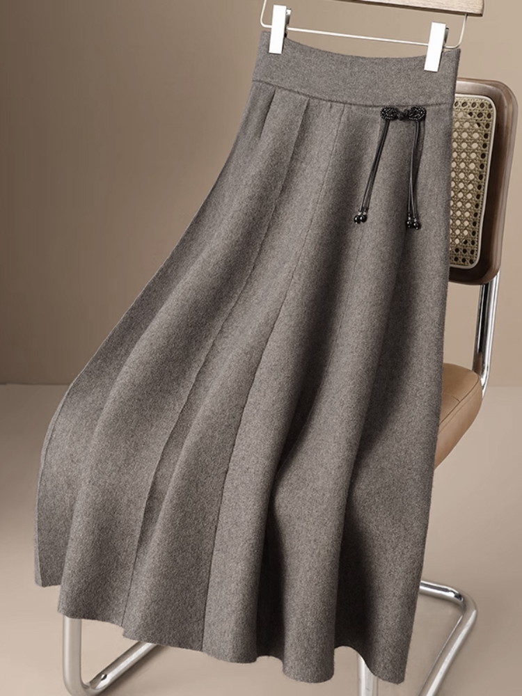秋冬新款时尚加厚半身裙女纯色百搭弹力高腰妈妈裙中长款松紧腰裙