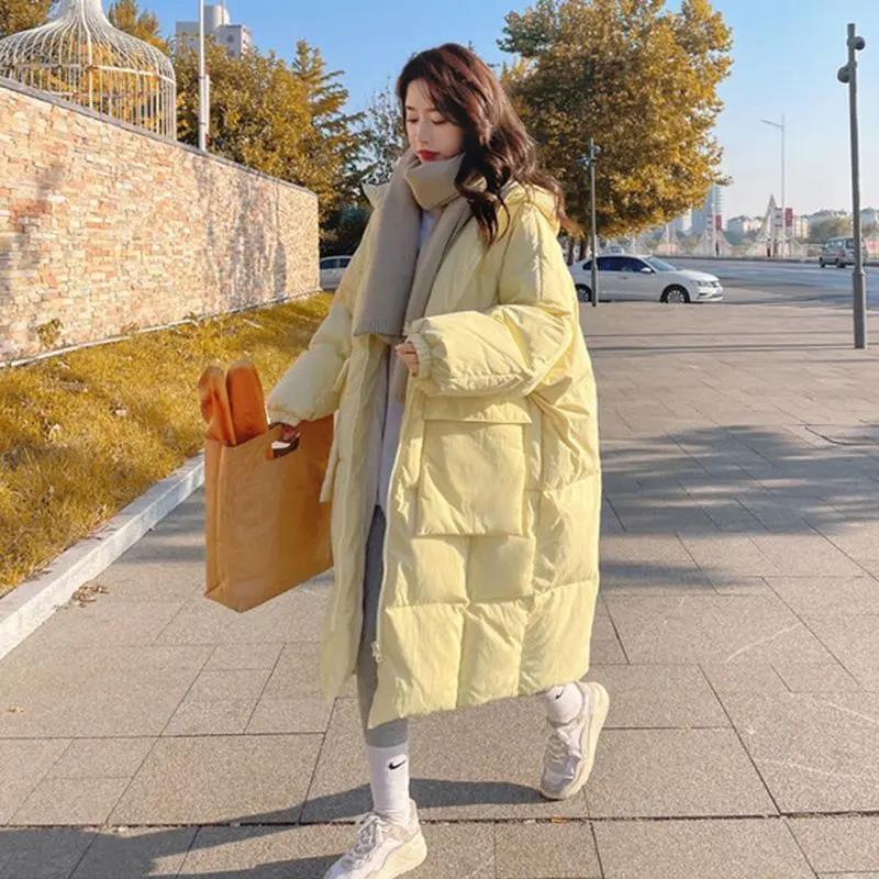 波司断码奶黄色羽绒服女中长款2023冬季新款韩版宽松棉衣加厚保暖