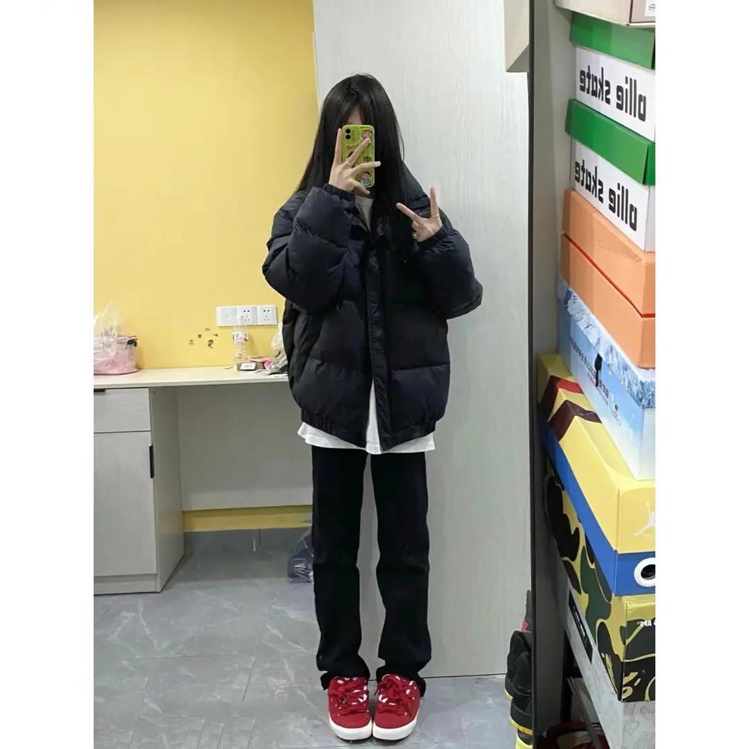 波司断码黑色羽绒服服女冬季2023新款韩版宽松立领学生加厚over