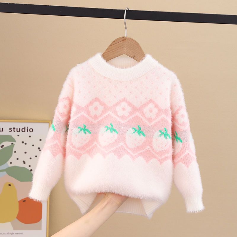 女童水貂绒毛衣2023冬季新款加厚套头中大童打底衫儿童保暖针织衫