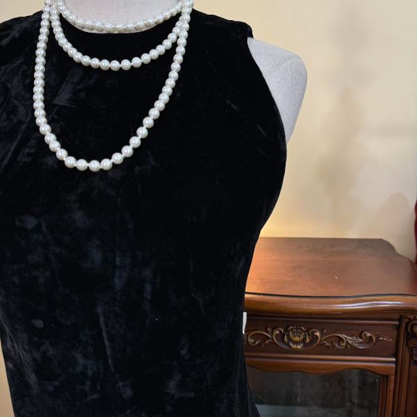 Vintage古着丝绒连衣裙网纱复古港风新中式绣花重工旗袍鱼尾裙