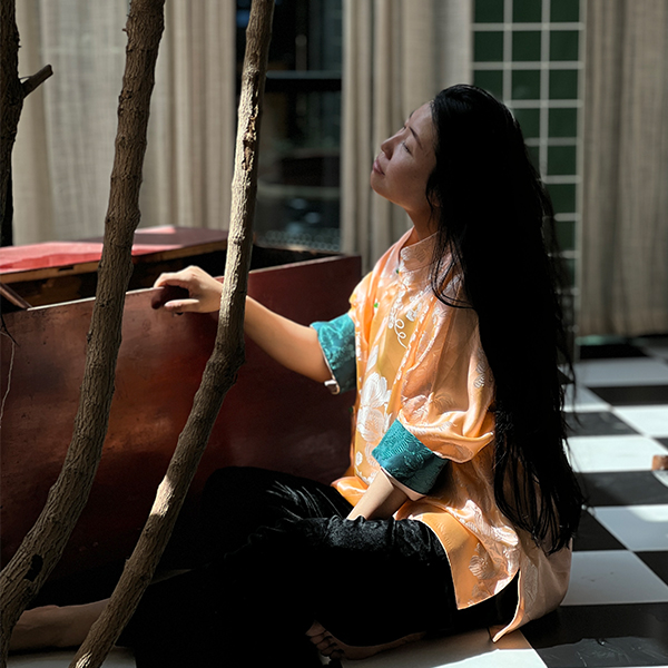 原创优雅国风宽松复古真丝气质老缎大气休闲七分袖立领斜襟上衣