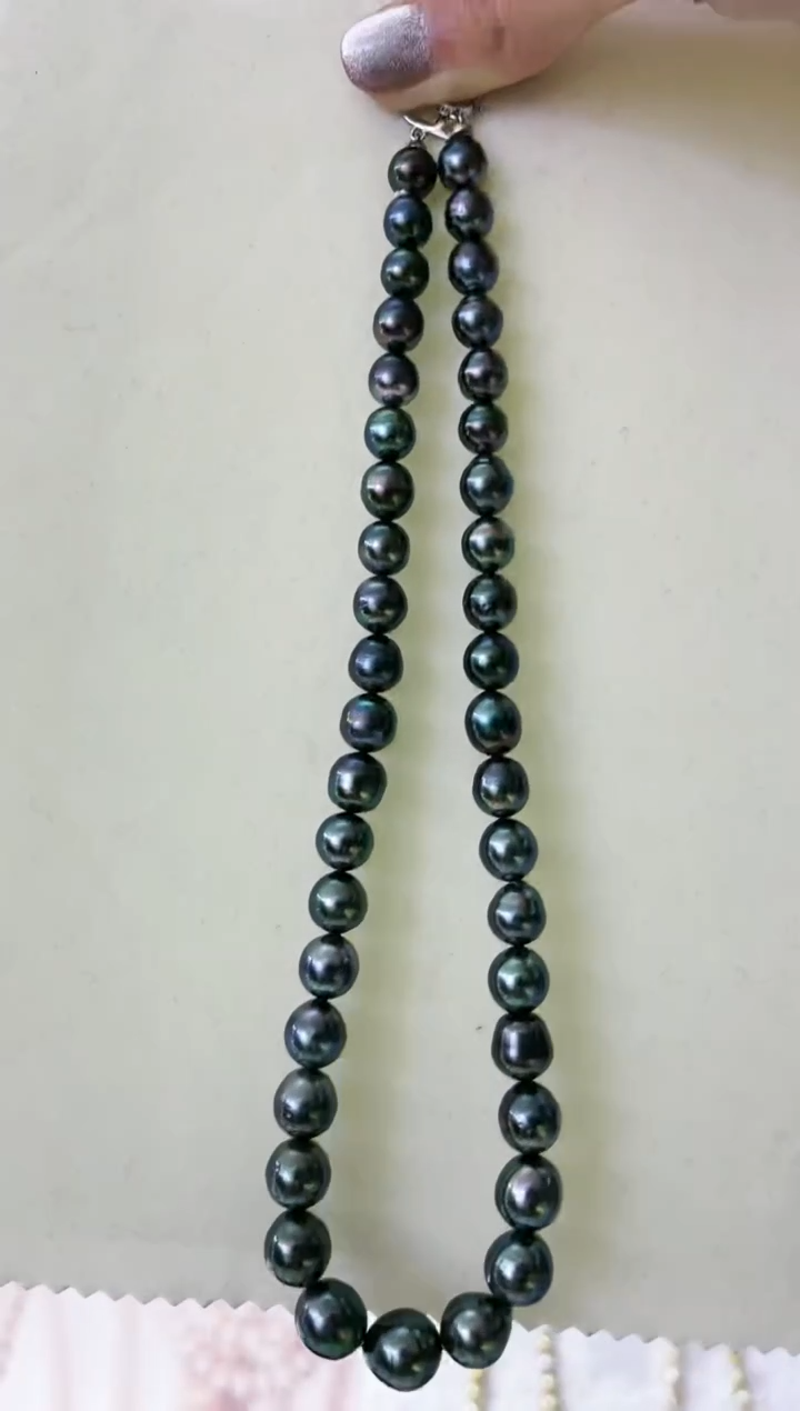 【闪购商品】海水珍珠项链银S925镶嵌大溪地孔雀绿