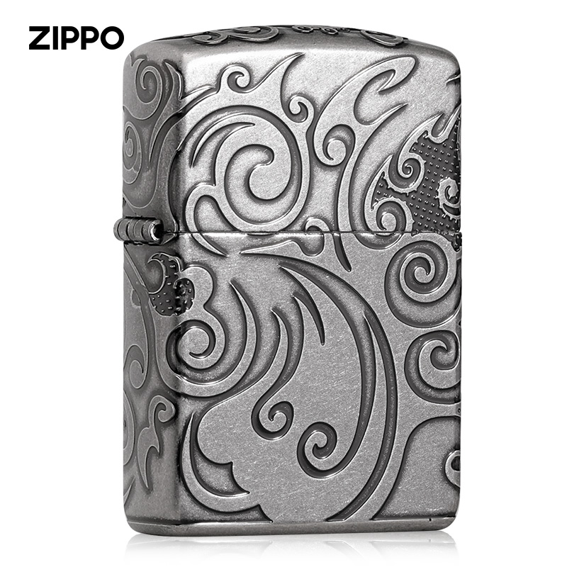 Zippo打火机煤油芝宝Zippo正版仿古银淬火打火机礼物送男友