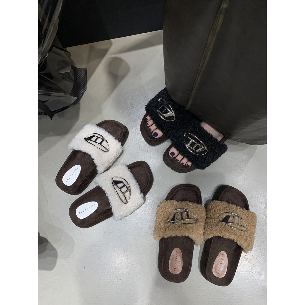 毛毛拖鞋女外穿秋冬季2023新款网红超火ins潮防滑厚底一字棉拖鞋