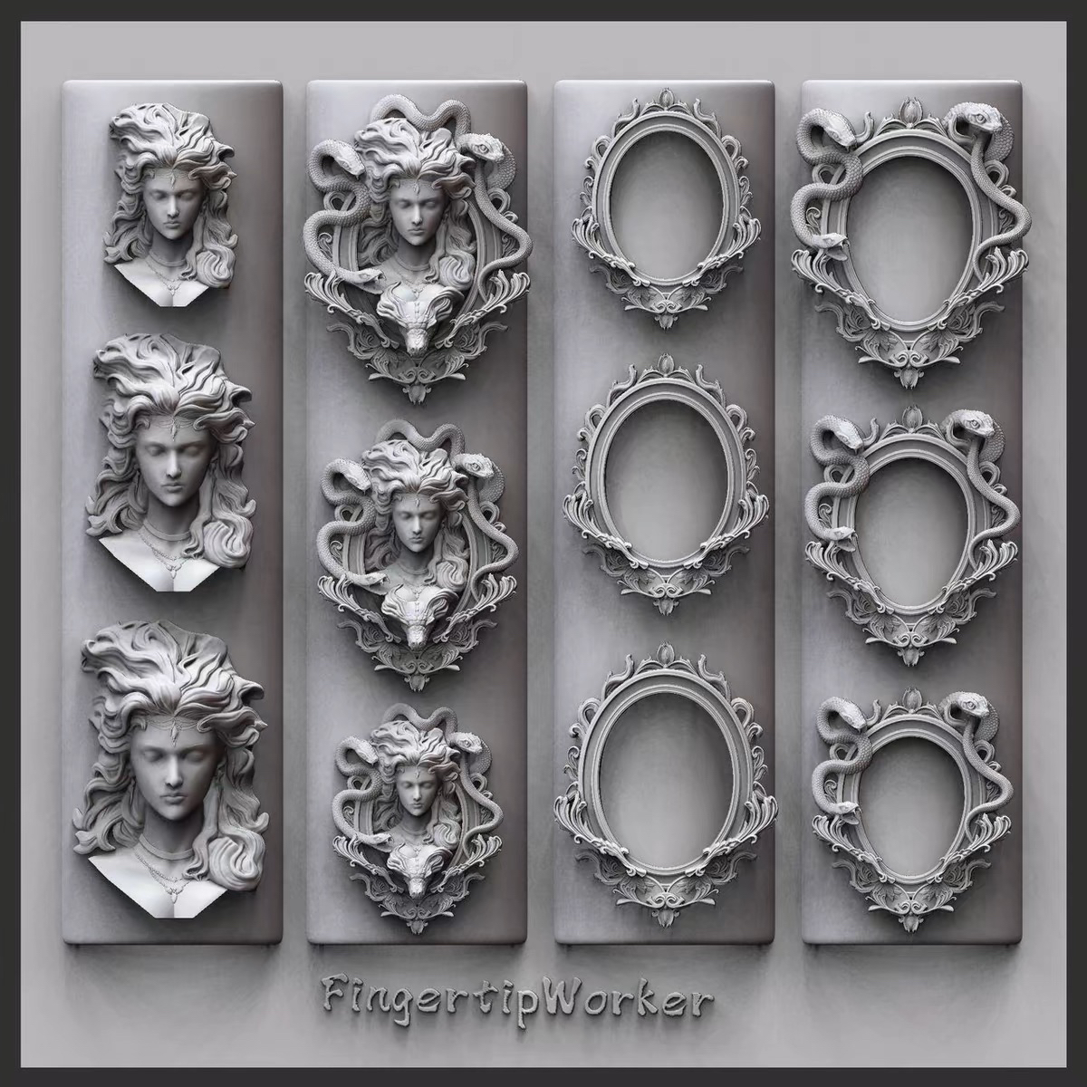 FingertipWorker｜原创小众美甲美杜莎模具、蛇头相框百搭