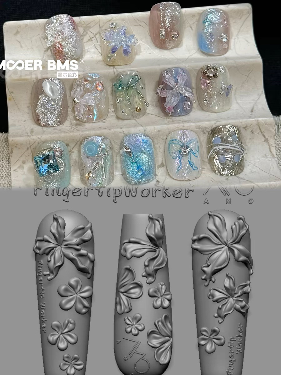 FingertipWorker联名amo｜精致小众常用流体冰花美甲饰品模具（送胶