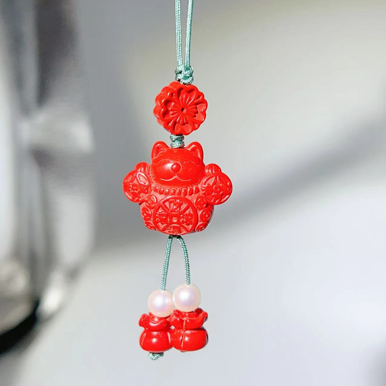 天然辰砂【莹莹专属】天然朱砂财猫挂件M9678