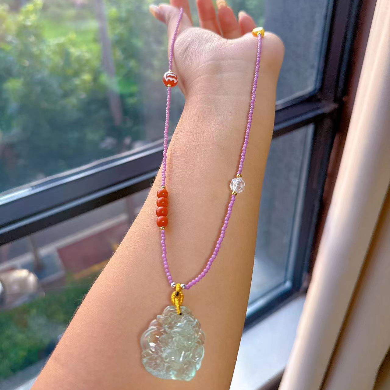 【莹莹专属】高档级珠宝天然萤石九尾狐毛衣链M1292