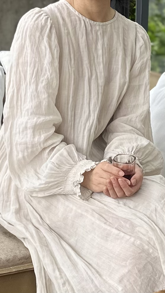 卓立•秦 原版 Q1005 100苎麻连衣裙 法式 慵懒 度假 居家 赴宴