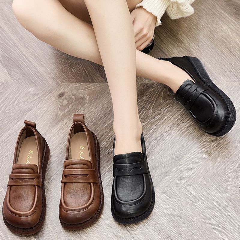 鞋子女ⅰns潮百搭小众平底美式复古小皮鞋新爆款真皮牛筋底休闲鞋