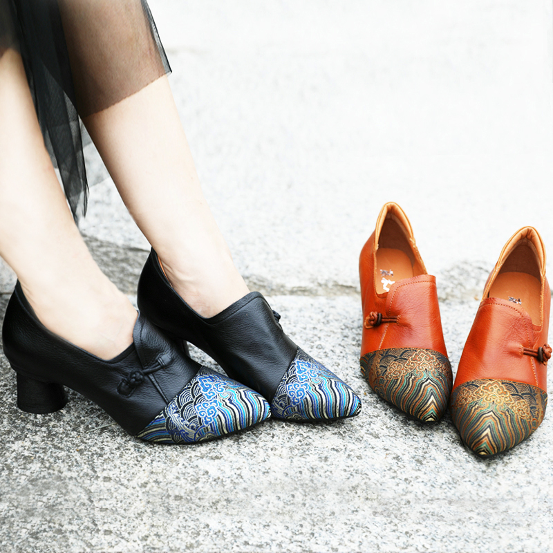 新中式高跟鞋子ⅰns潮百搭小众尖头女士单鞋新款春秋高级感妈妈鞋