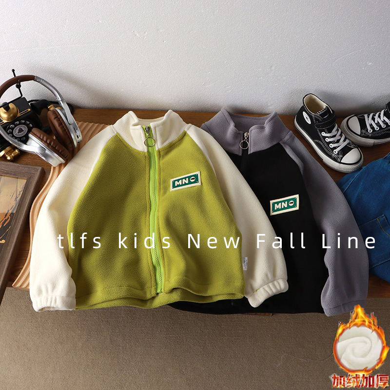 儿童奥粒绒外套秋冬加绒女童男童休闲拼接外套韩版洋气冬季1-15岁