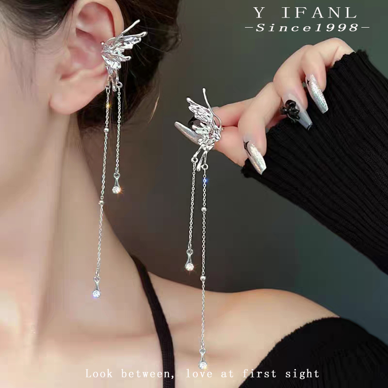 铜合金耳饰 3016流苏天使之翼耳夹