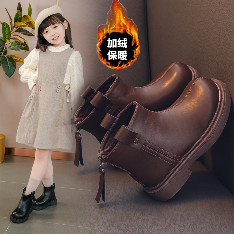 回力瑞女童鞋短靴2023冬季新款马丁靴女孩洋气二棉平底简约公主靴