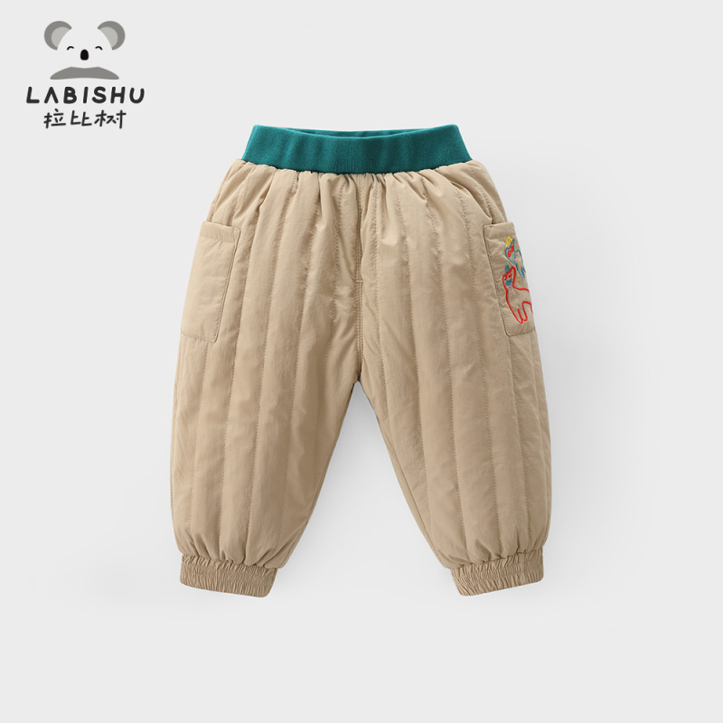 拉比树童装儿童加厚裤子2024冬装新款宝宝宽松长裤男童保暖裤外穿