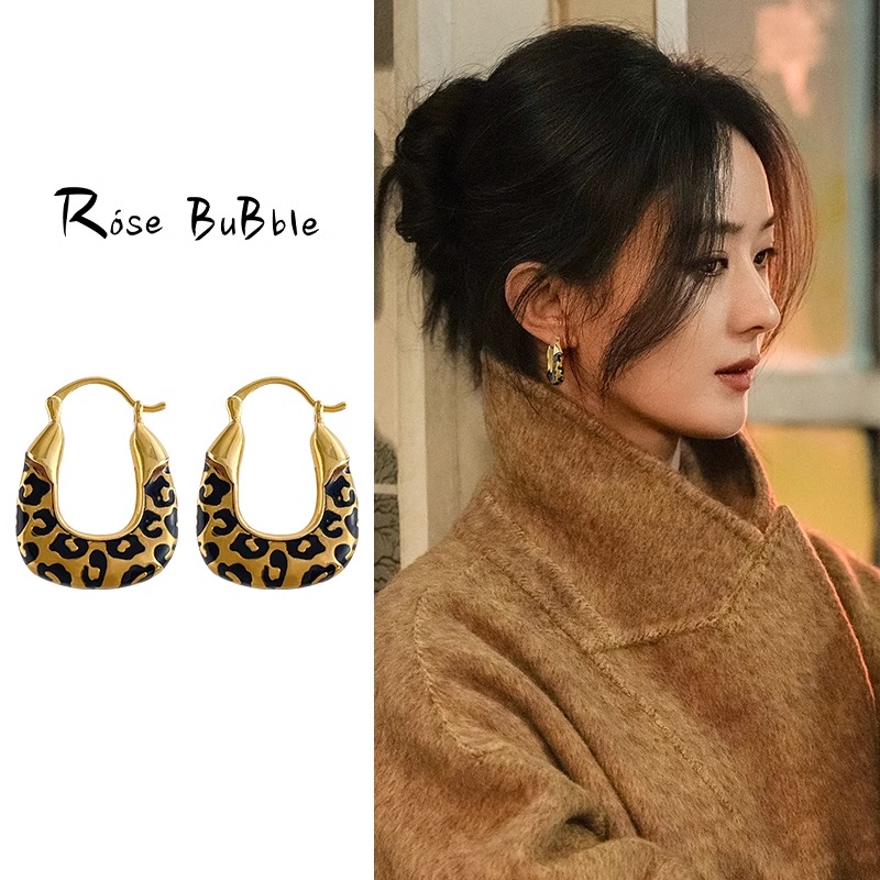 铜合金耳饰 欧美复古豹纹耳环独特金色耳圈耳扣女适合圆脸的耳饰