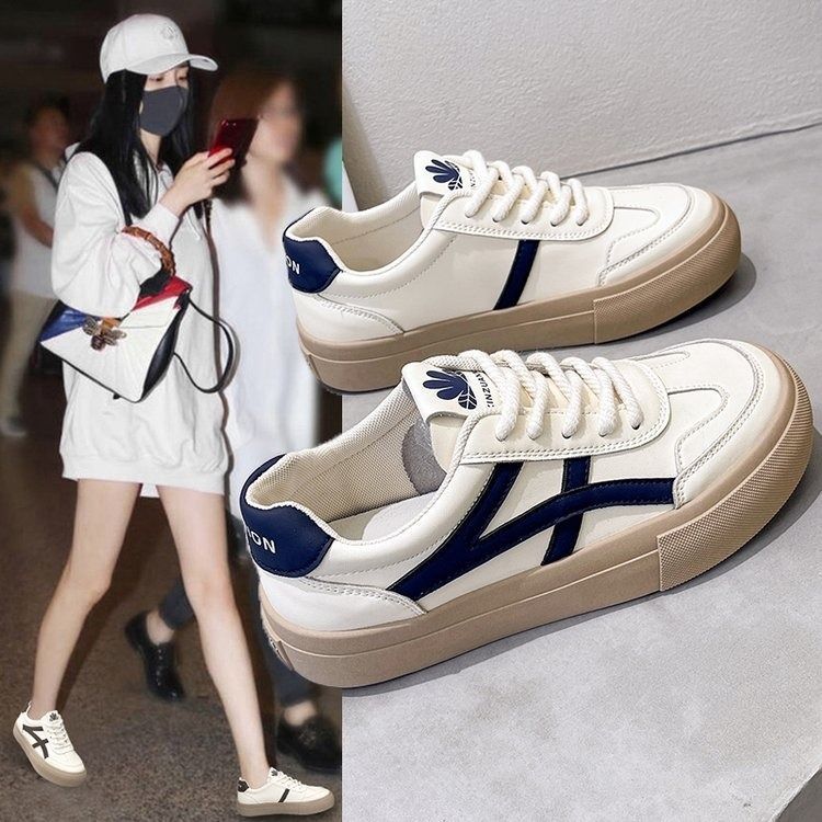 阿甘鞋2023早秋新款撞色拼接松糕底板鞋女复古德训鞋小个子休闲鞋