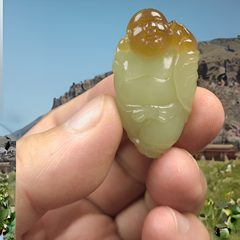 新疆且末糖料精品佛公挂件吊坠黄口带糖手工雕刻柔光俏色油润细腻
