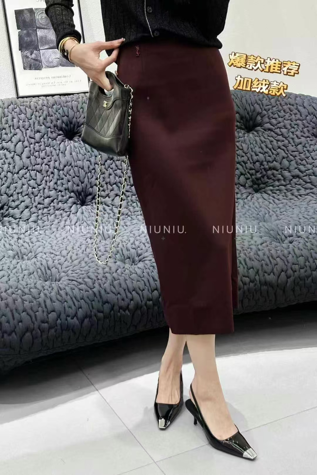 高腰开叉半身裙秋冬新款显瘦直筒裙气质百搭