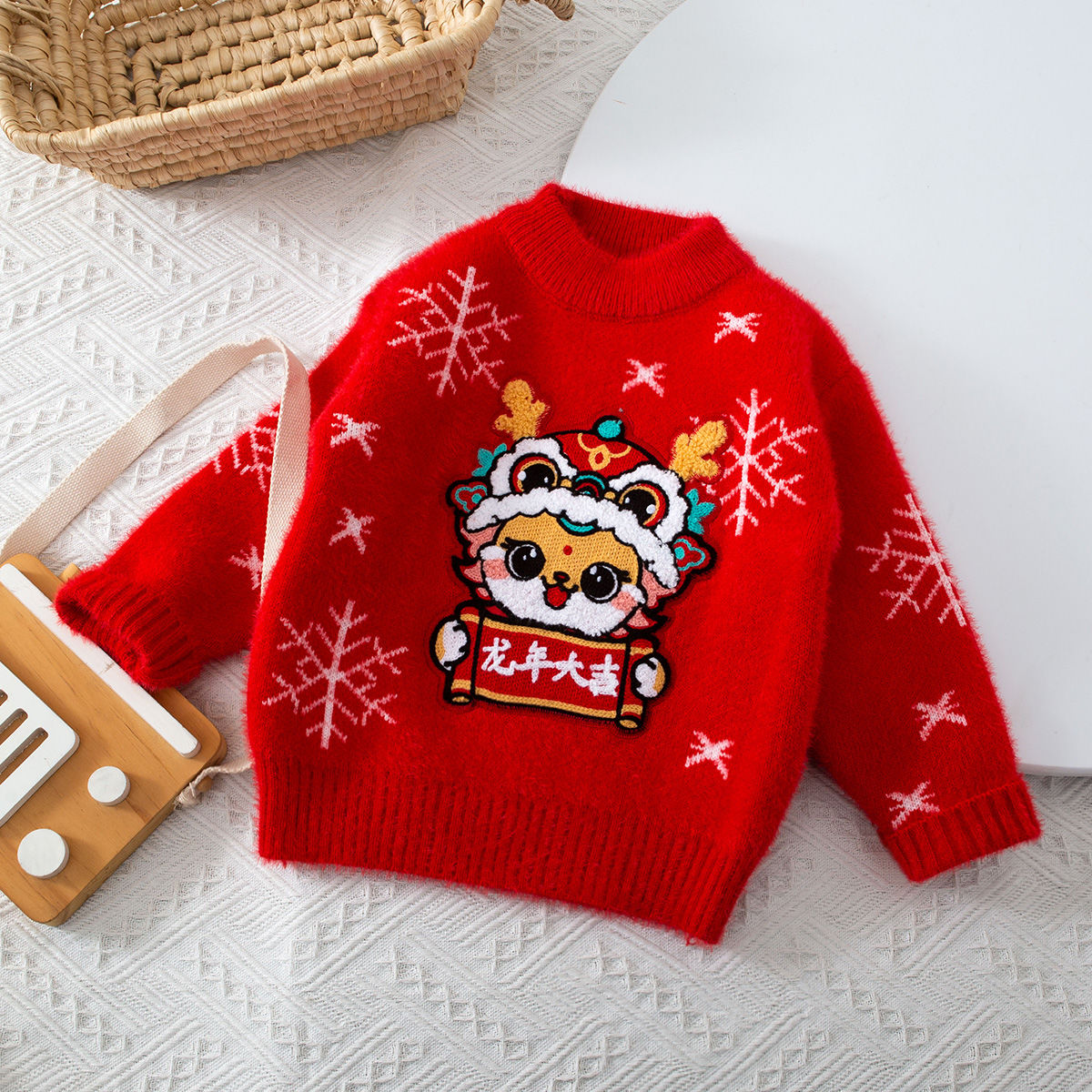 朵美巴拉巴拉宝宝儿童毛衣新年加绒加厚冬季红色针织衫女童针织衫