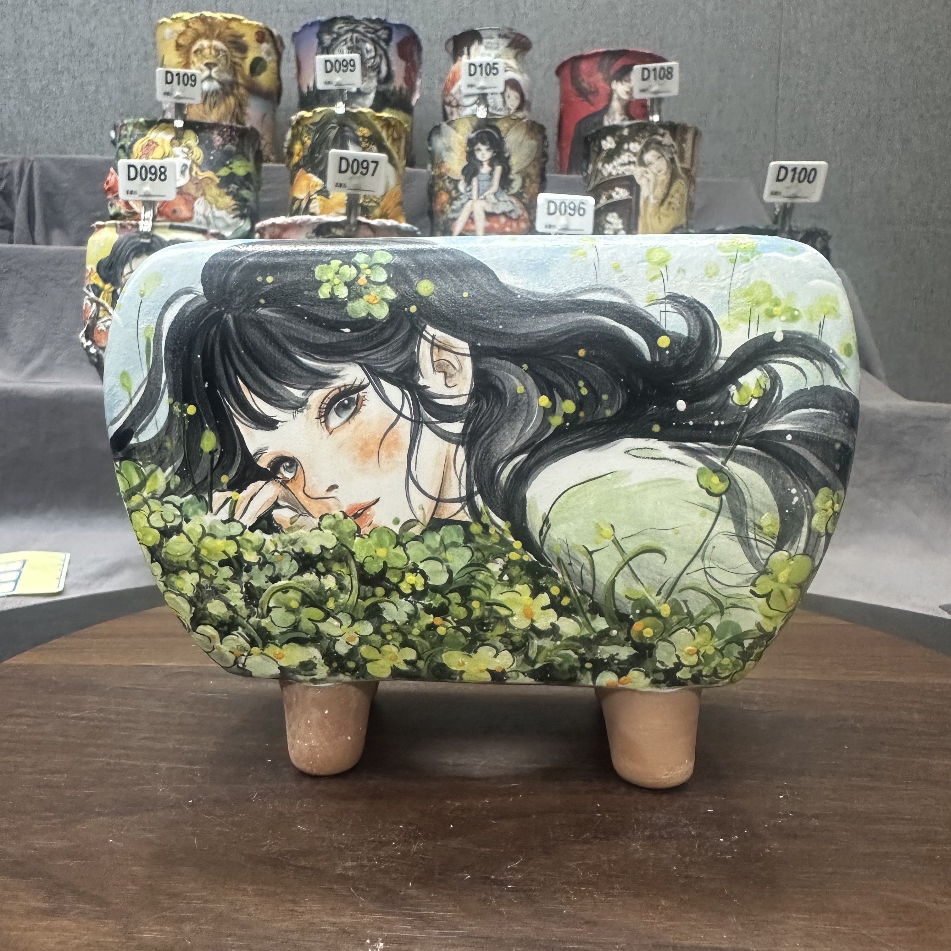 晨辰手绘精工手绘多肉花盆四叶草女生超唯美森系风景月夜超美安静