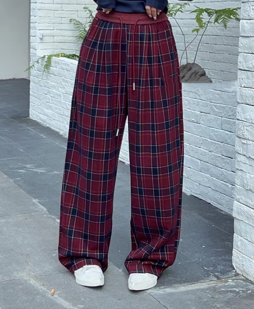 李米米 新款欧货直筒阔腿格子裤