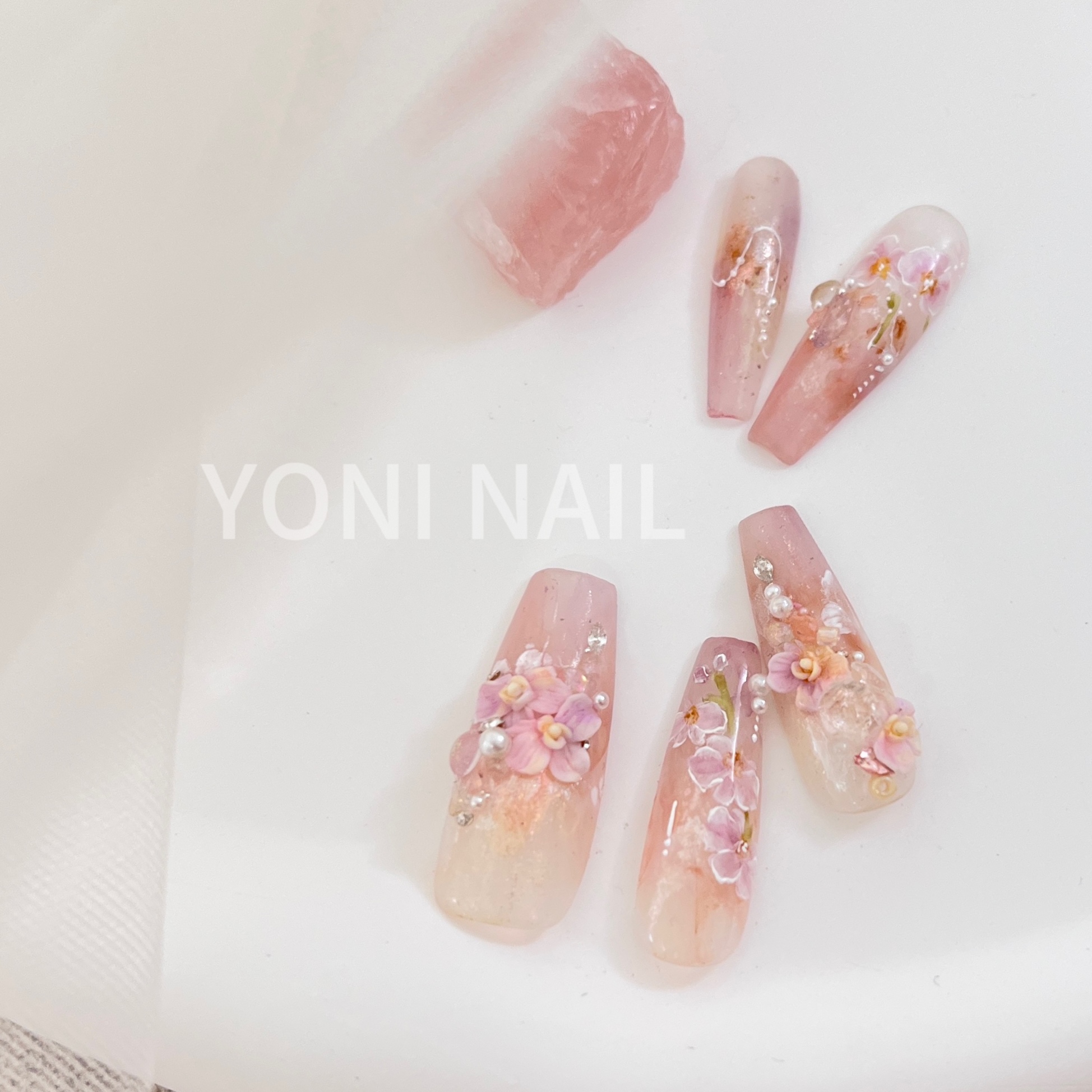 F17「浮塘」YONI 手工定制穿戴甲纯手工雕花蝴蝶兰夏日温柔气质短梯