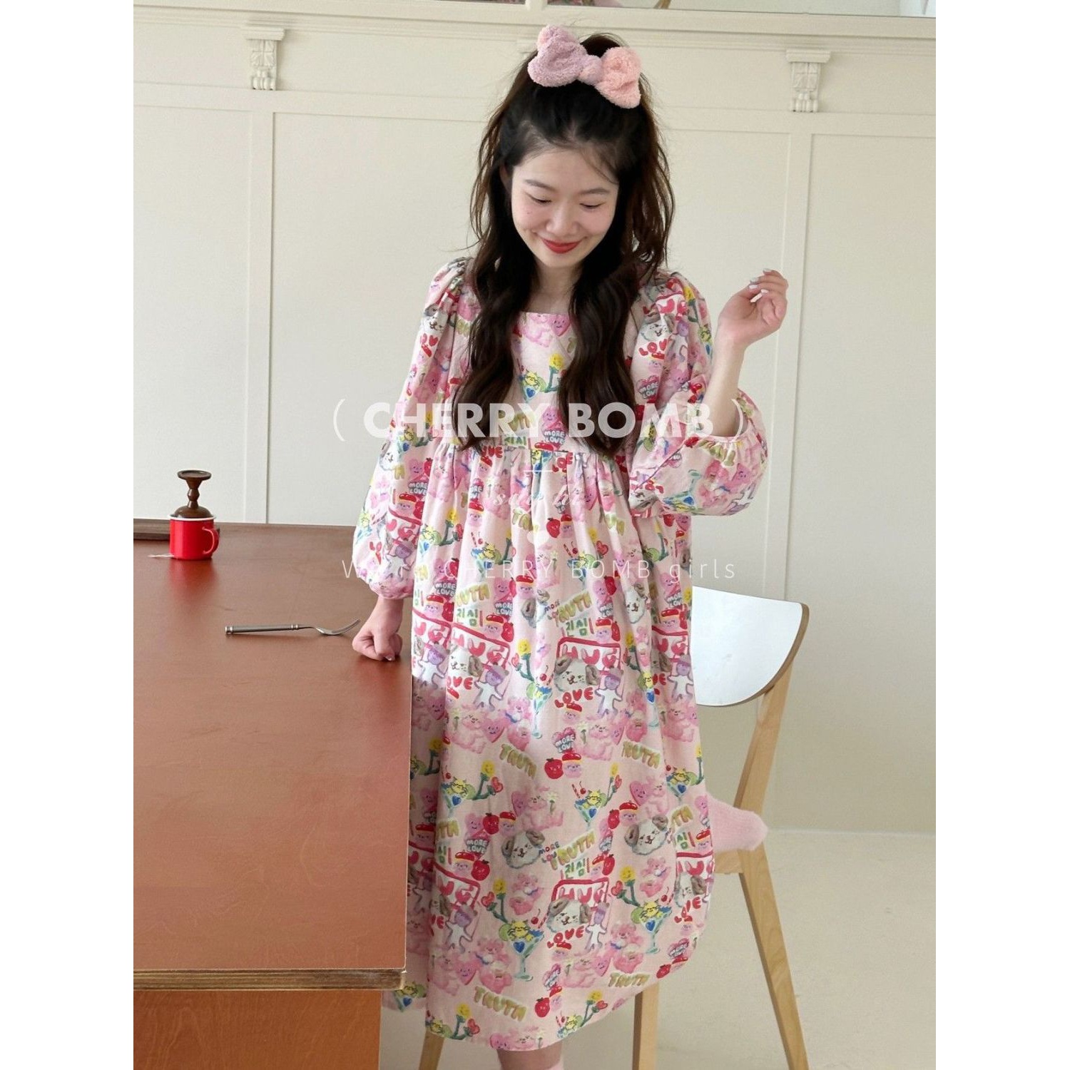 胖mm特大码2-300斤睡衣女秋冬款睡裙女长袖卡通方口领家居服德