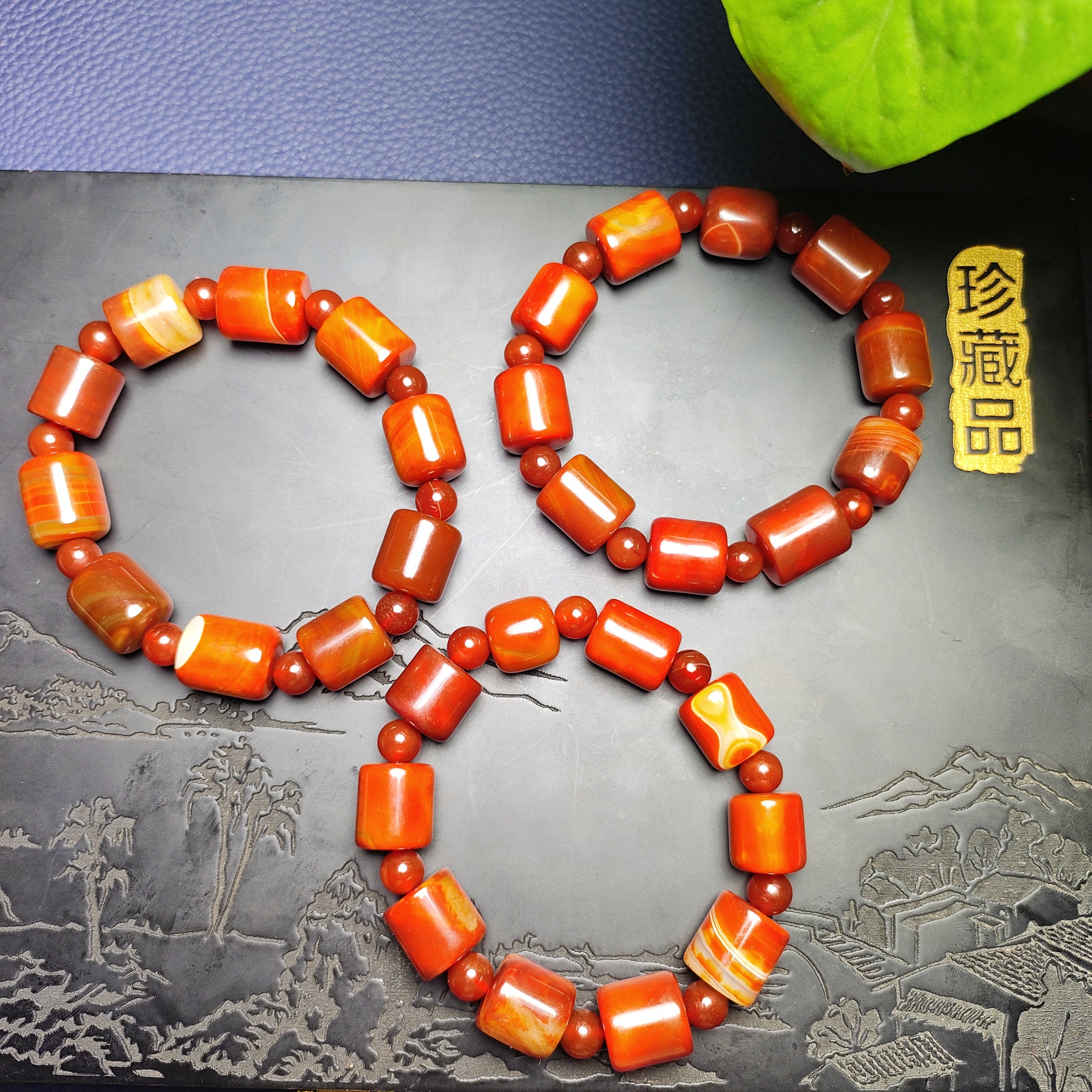 YS031【福佑多】敦煌落祥云红玛瑙桶珠手串卡14多样性发货 拍一发一