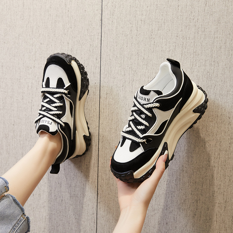 秋冬季回力休闲拼色真皮小码老爹鞋女313233码2022秋冬新款小白鞋