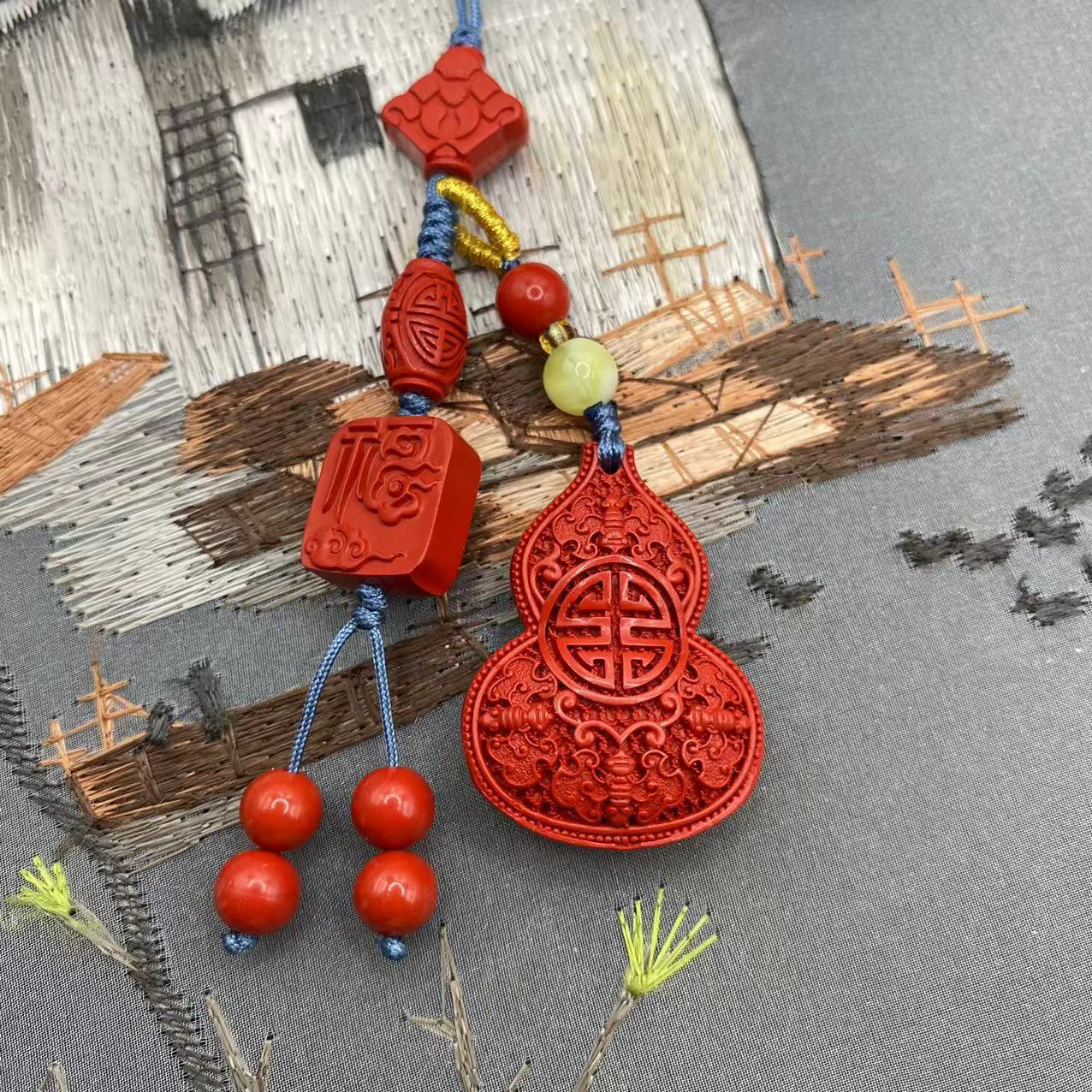 含辰砂工艺品高含量朱砂红砂福字福禄双全爆款葫芦手机挂