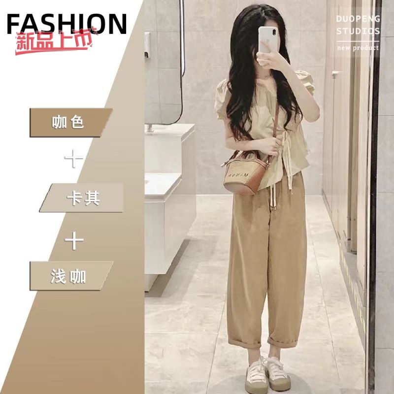 夏季多巴胺搭配一整套小个子奶系可盐可甜减龄日常炸街两件套装女