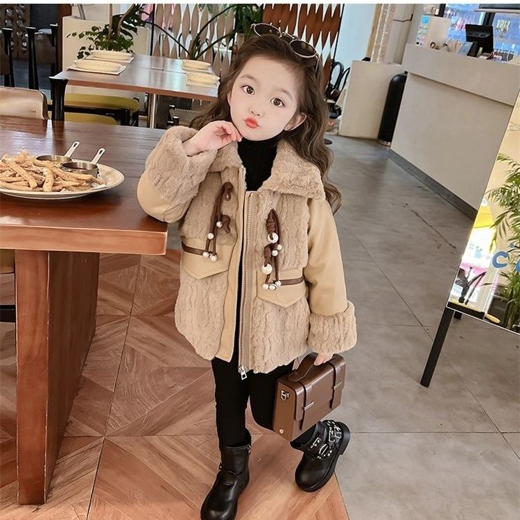 女童网红加厚仿皮草儿童装新款外套洋气冬装女孩冬季韩版派克服