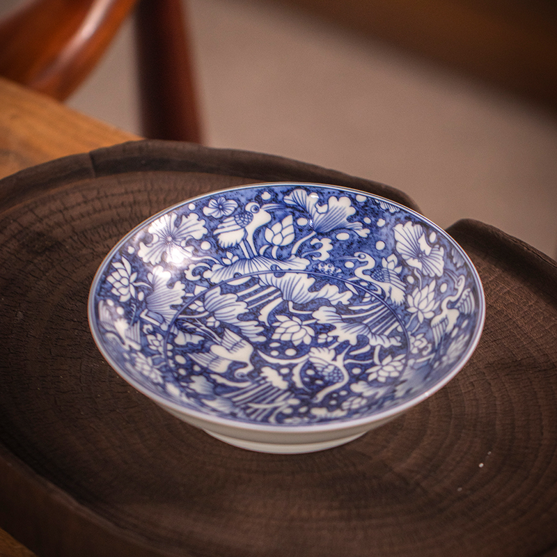 景德镇釉下彩青花一鹭连科壶承盖碗底托陶瓷高端茶盘釉下青花泡茶