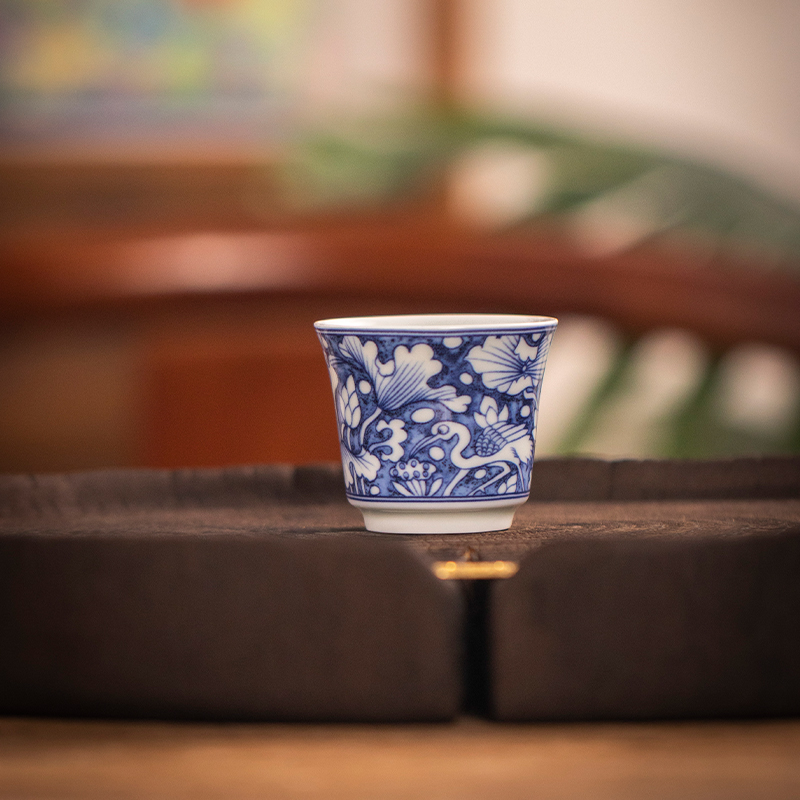 景德镇七丞堂青花一鹭连科马蹄杯家用泡茶复古单个主人杯陶瓷客杯