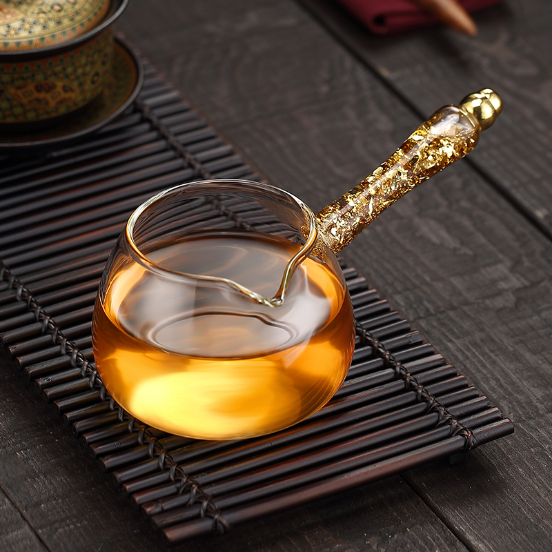 日式玻璃侧把公道杯加厚耐热金箔公杯分茶器大号茶海茶漏茶具B942