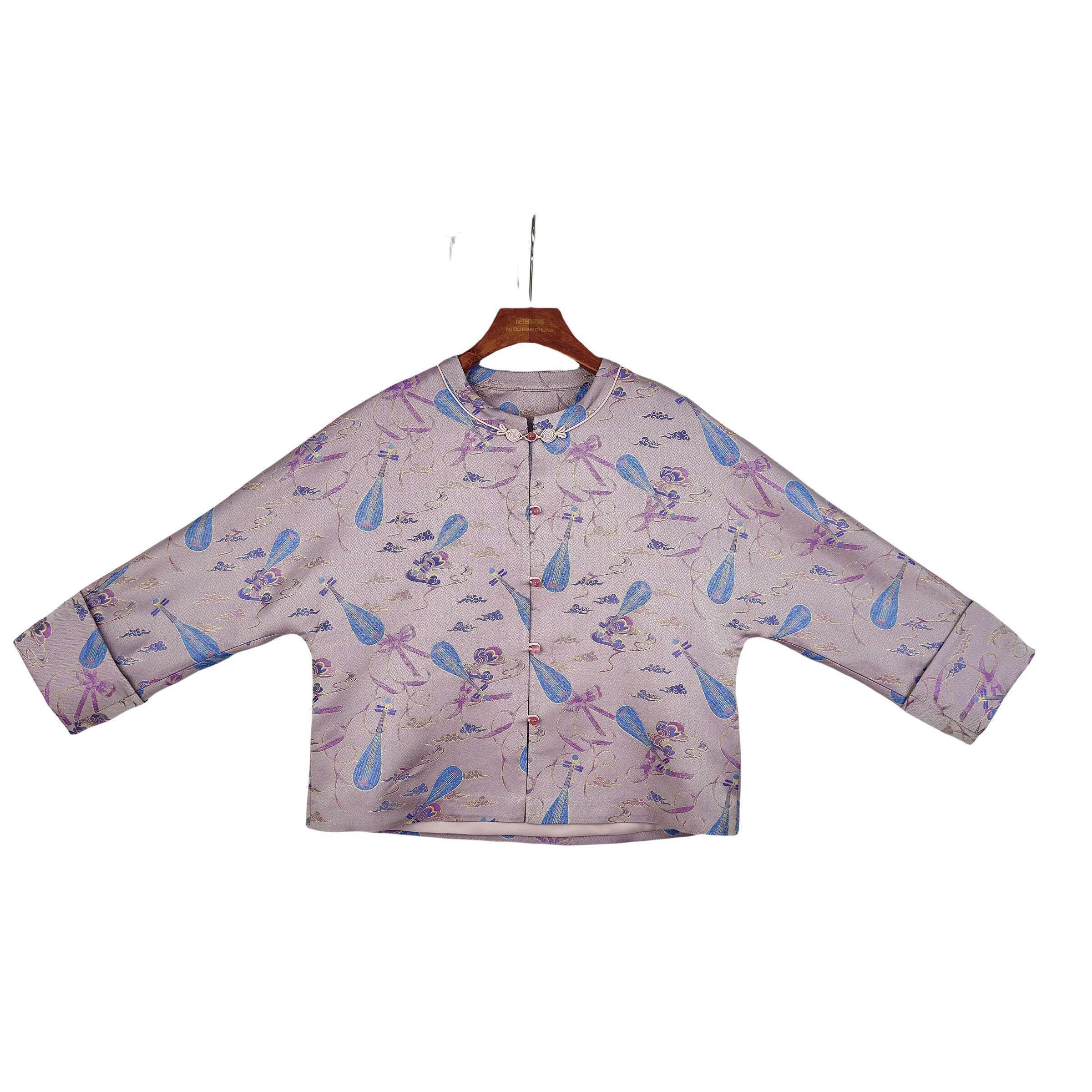 【茶韵】新中式花色桑蚕丝中国风时尚显气质盘扣长袖女复古 X031