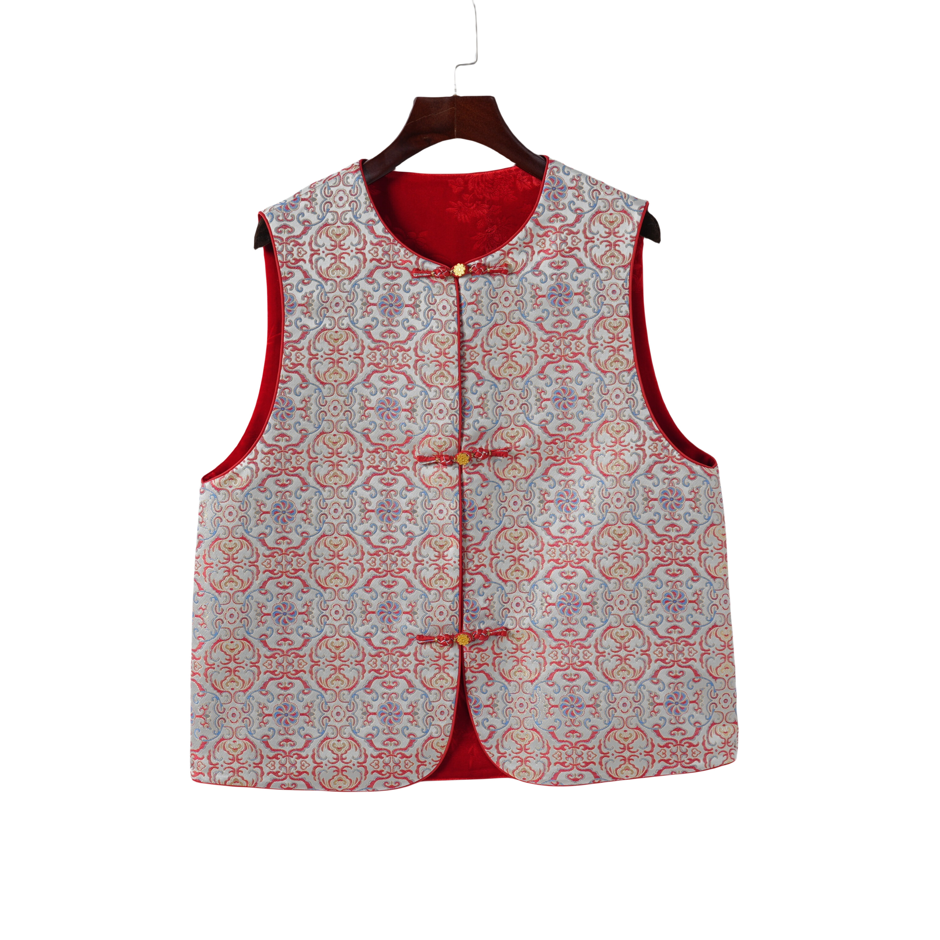 【知熠】桑蚕丝宋锦丝绒马夹中式印花中国风复古提花马甲F25087