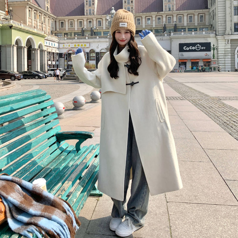 白色高级感毛呢大衣女秋冬2023新款法式宽松气质赫本风双面呢外套