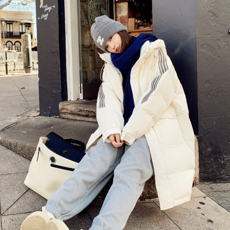 韩版宽松高级感炸街羽绒服女中长款2023冬季新款学院风加厚面包服