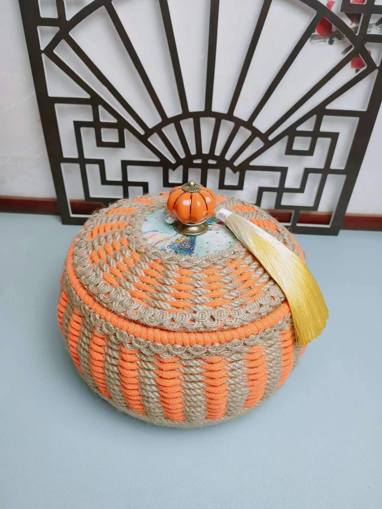 以诺手工 概不退换 麻绳手工定制成品花篮