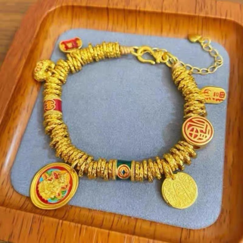 铜合金手链 新中式吉言盘缠财神手链黄财神小胖福盘缠女士手串