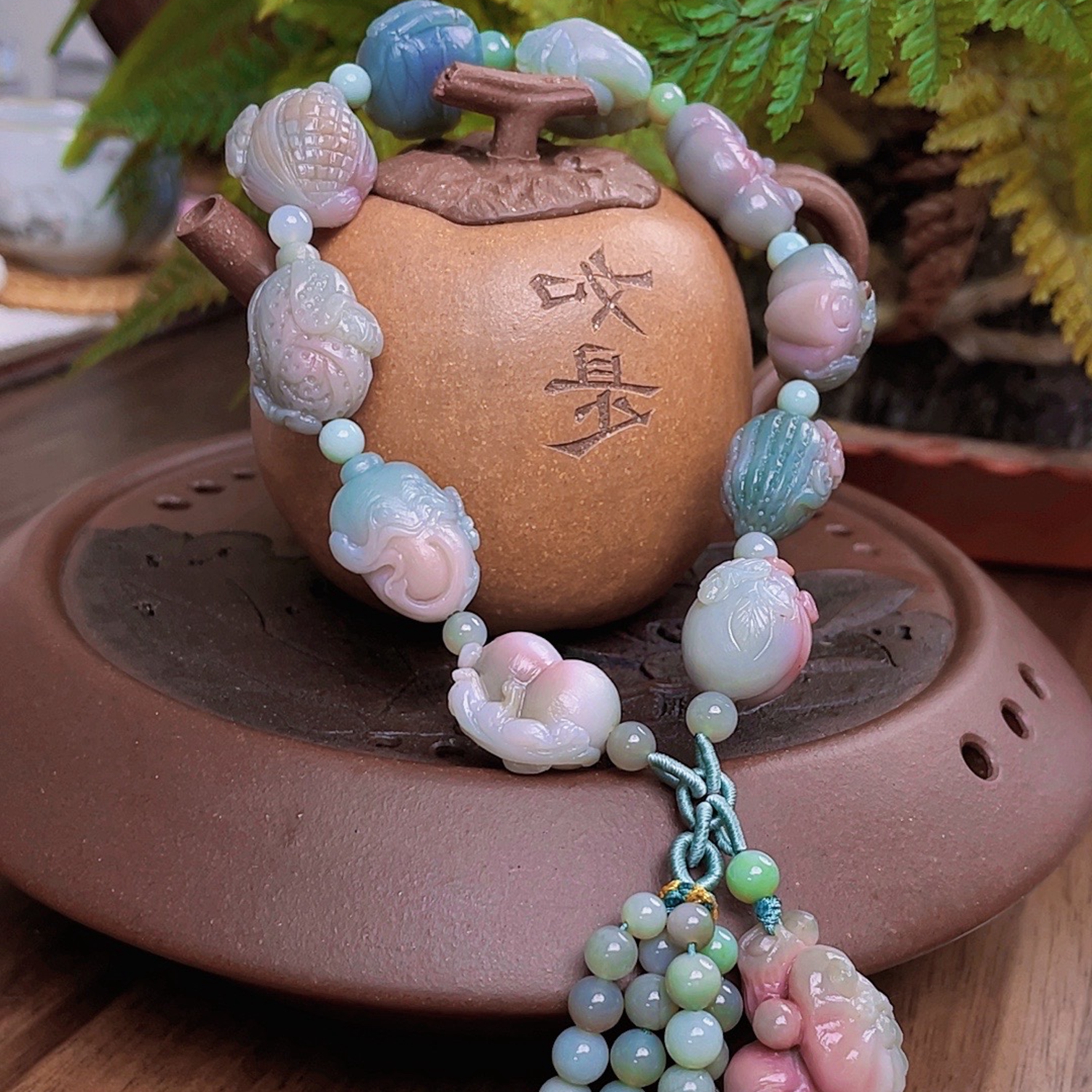 凤玺天然老矿盐源玛瑙精雕精美手工精编手串古风百搭