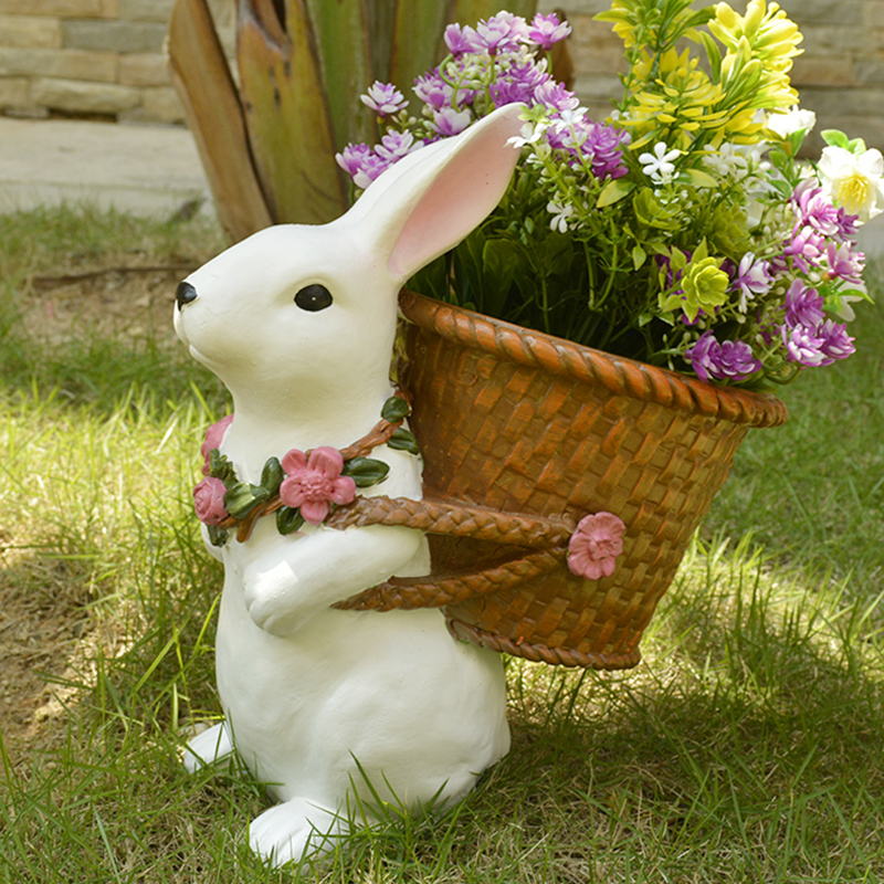 户外花园兔子花盆阳台装饰创意小白兔花盆幼儿园庭院可爱盆栽布置